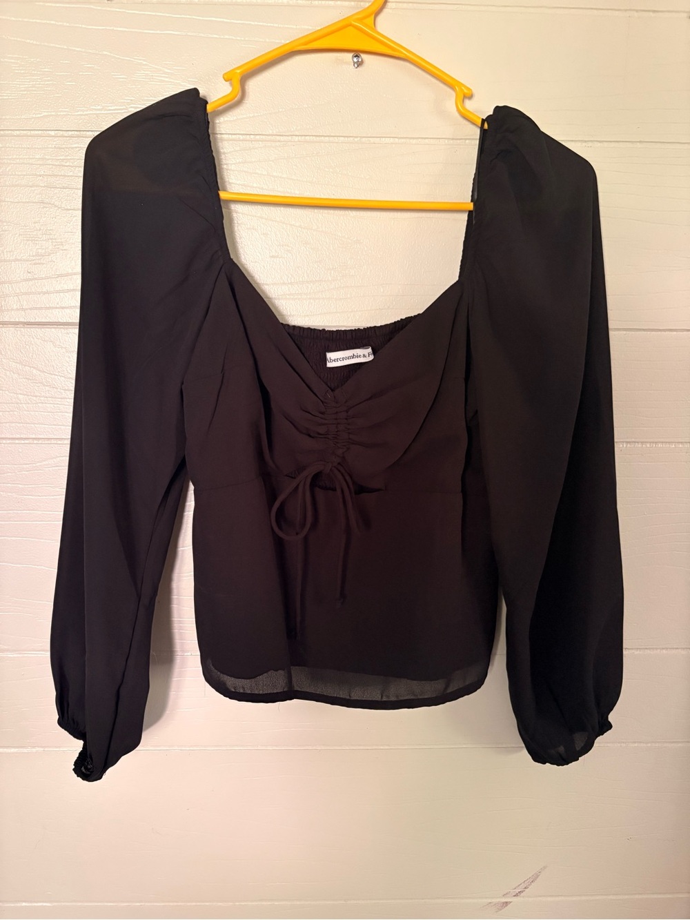 Abercrombie &Fitch Black Women's Long-Sleeve Ruched Top Puffed Sleeves Y2K M VG+